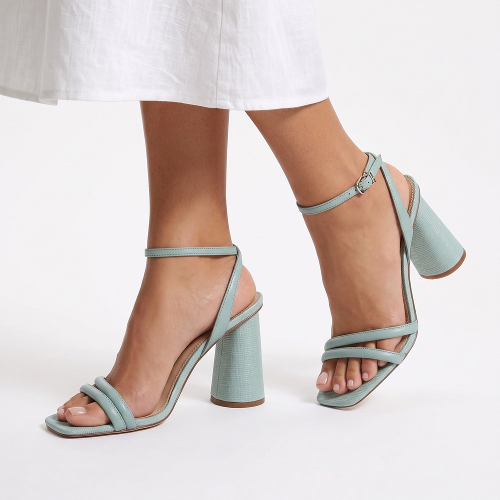 Sam Edelman Sandals Womens 8 Strappy Block Heel Blue Square Toe Textured Good